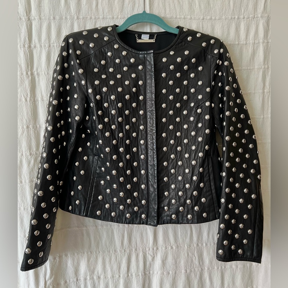 Diane von Furstenberg spiked Leather jacket in black. Like new.